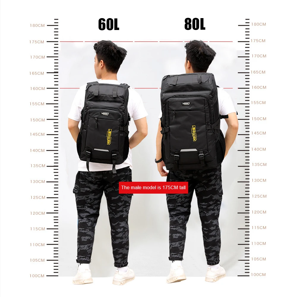 Mochila cómoda de tela de nailon impermeable para hombre y mujer, mochila de gran capacidad para viajes al aire libre, 60L/80L