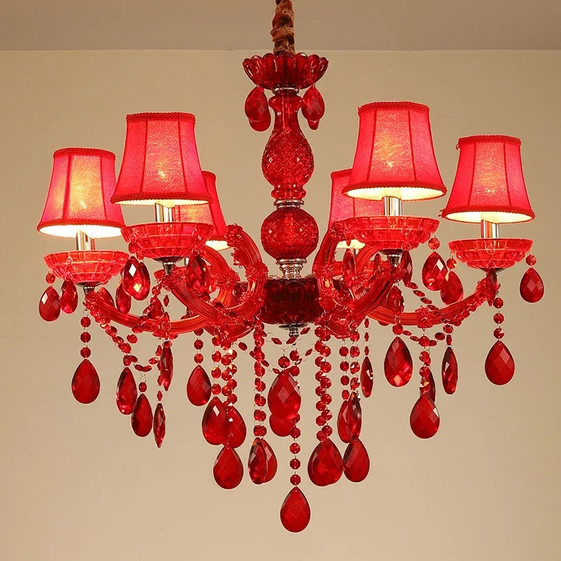 SAMAN European Style Crystal Pendent Lamp Red Candle Lamp Luxurious Living Room Restaurant  Bedroom Villaex Building Chandelier