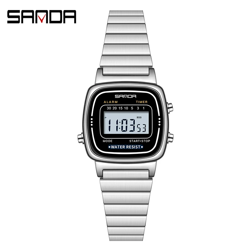 SANDA 6053 Women's Electronic Watch Fashion Multi functional Clock Night Light Waterproof Leisure Women's Digital Watch