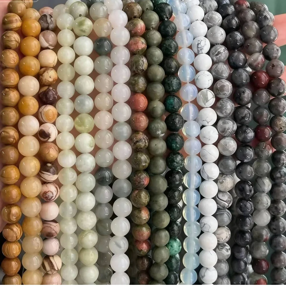 حبات الحجر الطبيعي جاسبرز سبج الفيروز العقيق الخرز المستديرة لصنع المجوهرات سوار ذاتي الصنع أقراط 4/6/8/10 مللي متر بالجملة