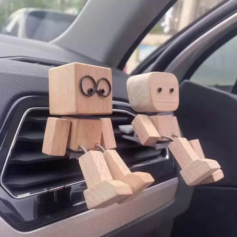 Figura de Madera con Movimiento, Decoración para Coche, Pequeños Adornos, Robot con Movimiento de Piernas, Figura de Hombre de Madera, Bonitos Regalos Creativos para Coche