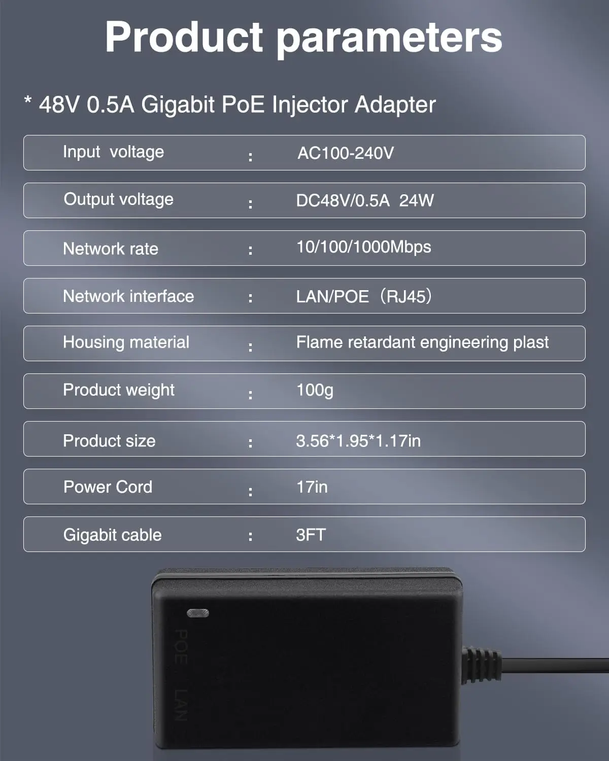 Gigabit PoE Injector Power Adapter 48V Power Over Ethernet Supply Adapter 100 and 1000Mbps RJ45 Compliant for Camera and More