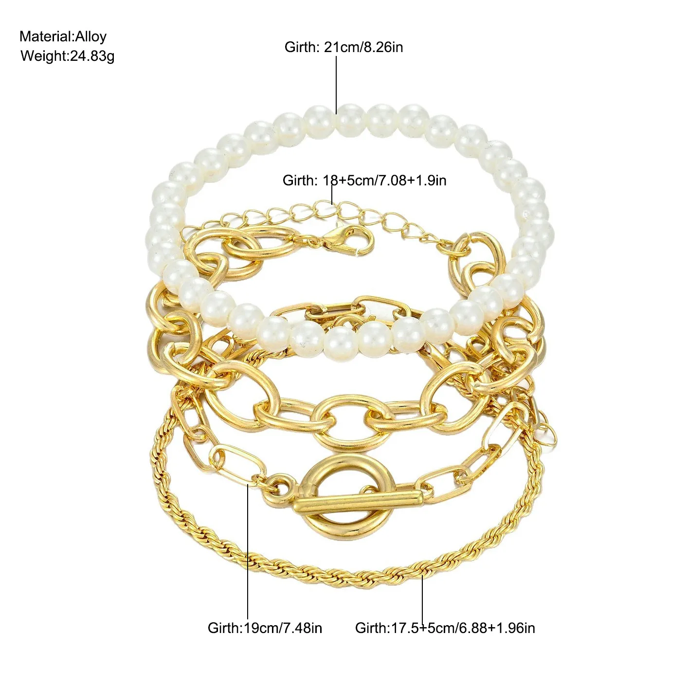 Hot Selling Fashion Multi-layer Chain OT Buckle Bracelet Set 4-piece Set Alloy Imitation Pearl Minimalist Bracelet