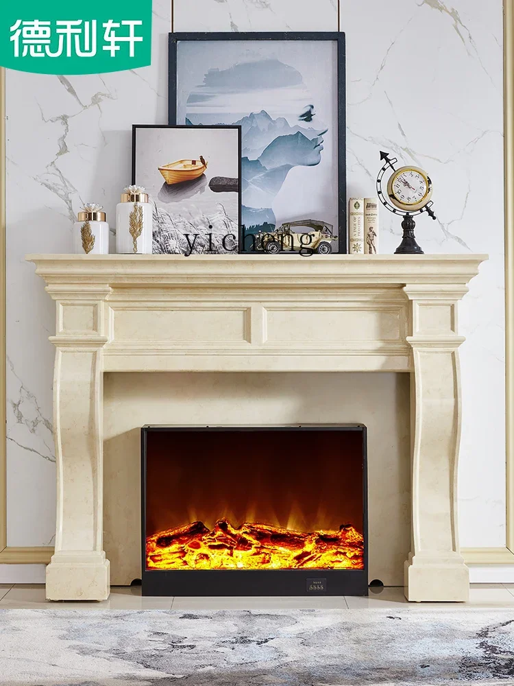 ZK Fireplace Simulation Heater Household Minimalist Imitation Marble European Fireplace Curio Cabinet