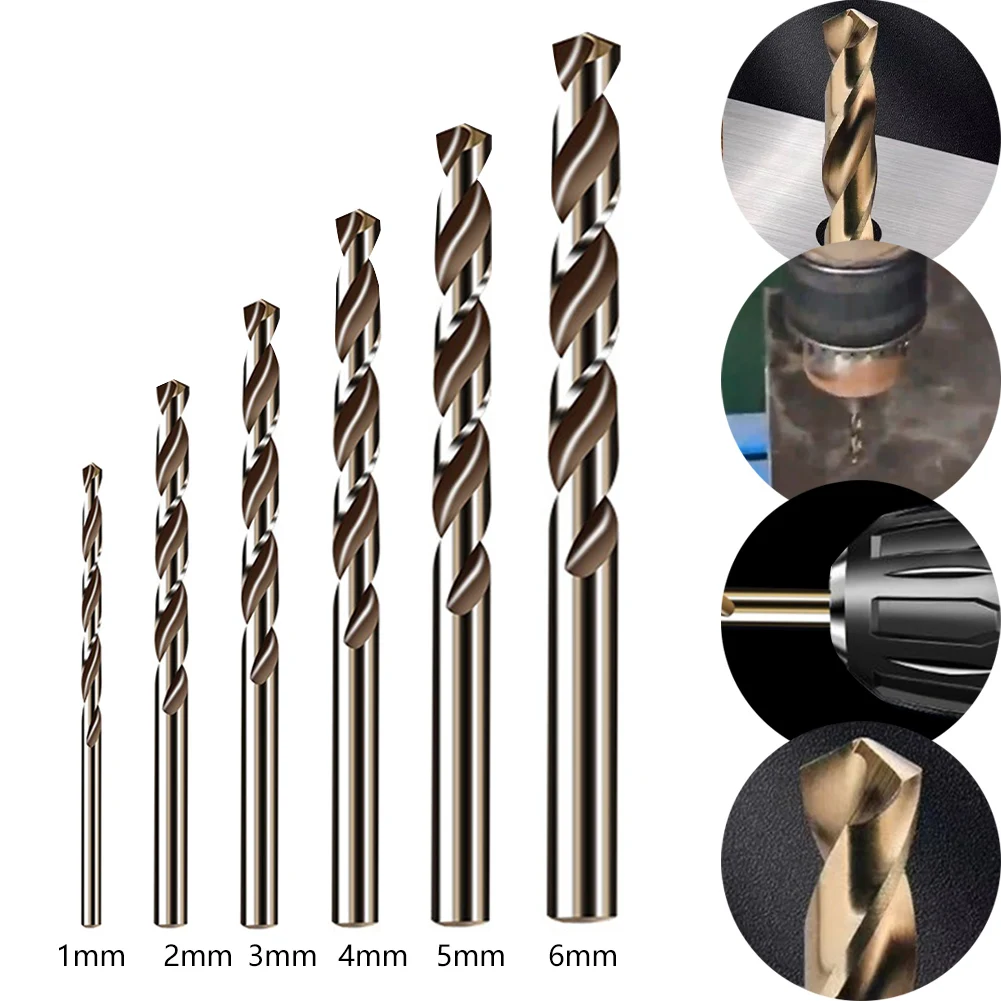 6pcs Drill Bit HSS M35 Cobalt Drill Bit /2/3/4/5/6mm For Metal Stainless Steel Drilling 135 Degree Split Point Tip Drilling Tool