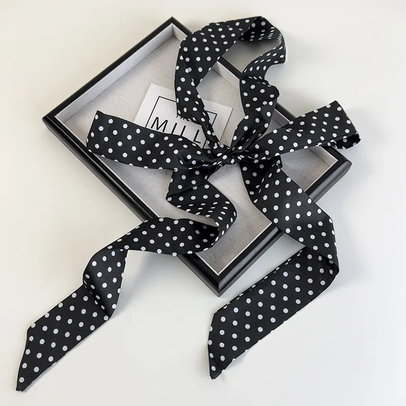 New Retro Polka Dots Small Silk Scarf Chiffon Headbands Womens Elegant Headscarf Versatile Match Bag With Shirt Ribbon Streamers