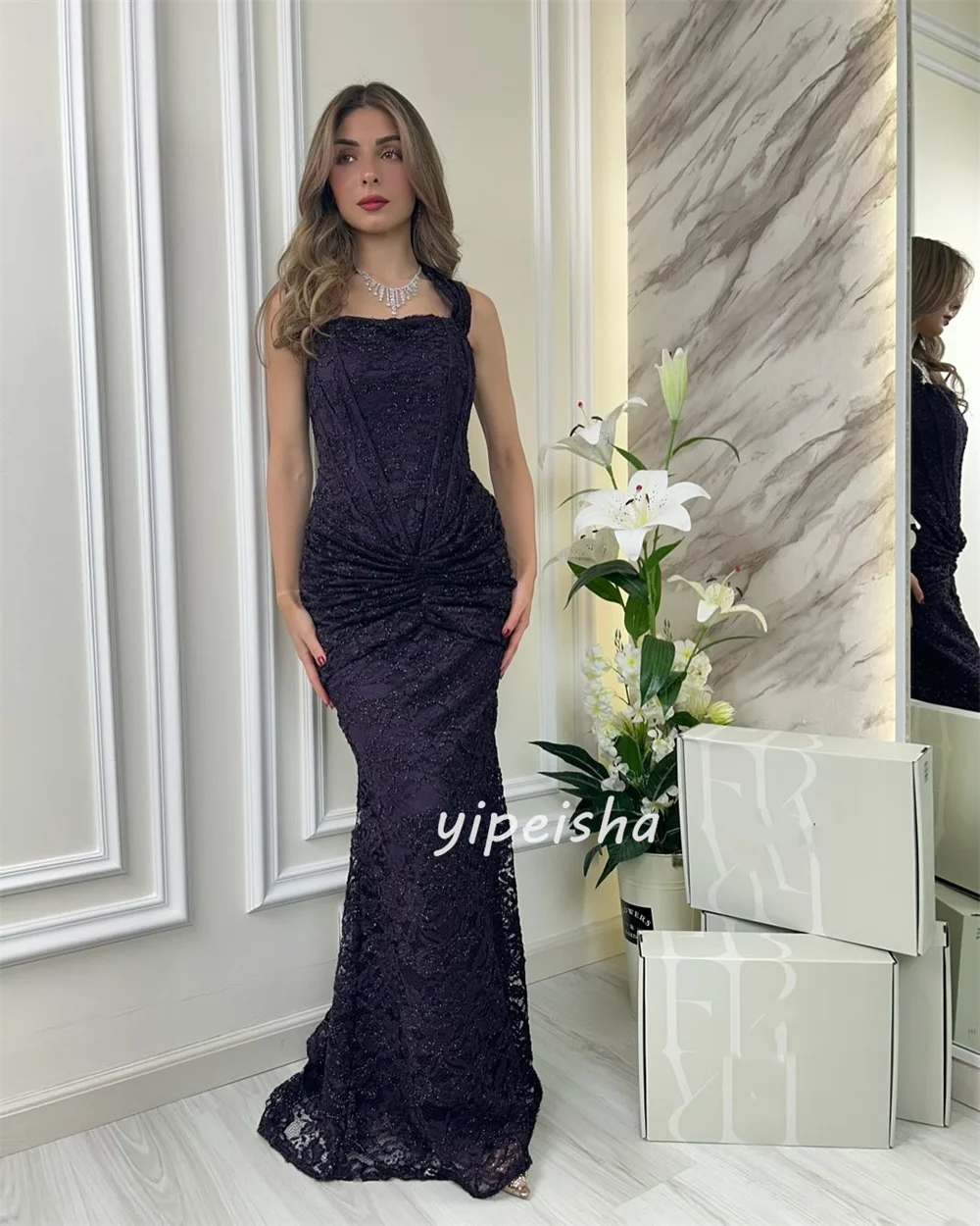 Customized High Quality Exquisite Beading Ruched Mermaid Halter Long Dresses Bespoke Occasion Dresses Sizes Available Intricate