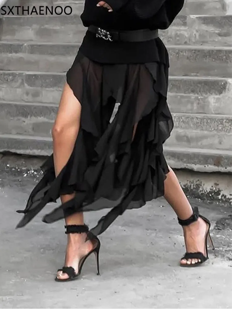 

SXTHAENOO Black Skirt Roupas Feminina Female Clothing Mini Woman Clothes y2k Gothic Irregular Mesh Yarn Dress 2025 Dresses