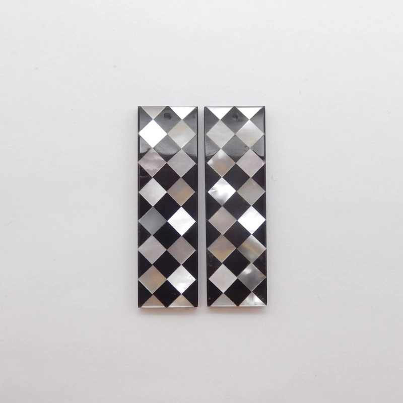 

B&F 40x12x3mm Natural Obsidian Shell Intarsia Earring Beads 7.2g Handmade Polished Jewelry Making Supplies