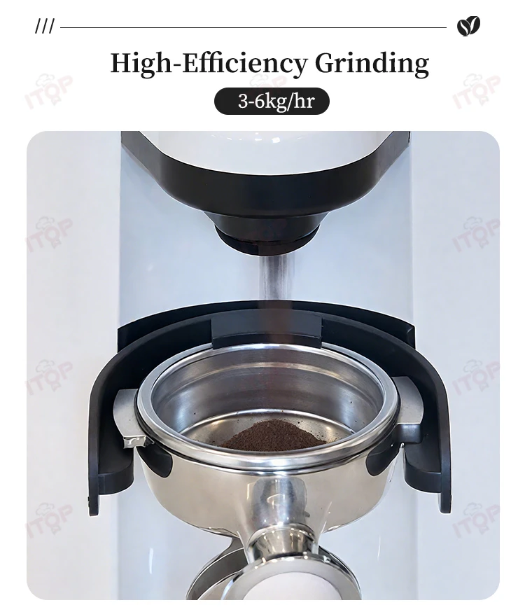 ITOP CG-800AC Кофемолка с плоскими заусенцами, 50 мм, 500 г, бункер для зерен, металлический корпус, 180 Вт, 1400 об/мин, способность шлифования, 3-6 кг/час