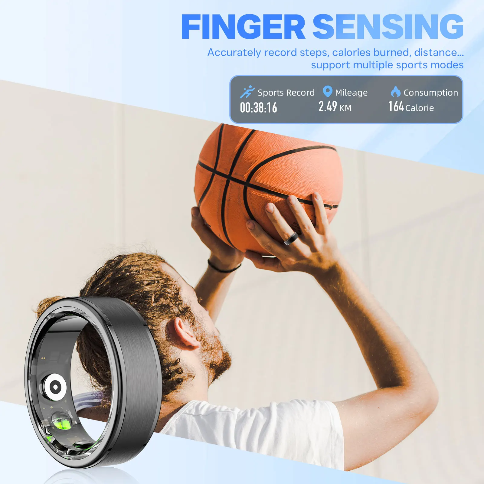 EIGIIS Smart Ring Blood PressureBlood Oxygen Heart Rate Monitor Bluetooth-Compatible5.0 Waterproof for Men Women for Android IOS