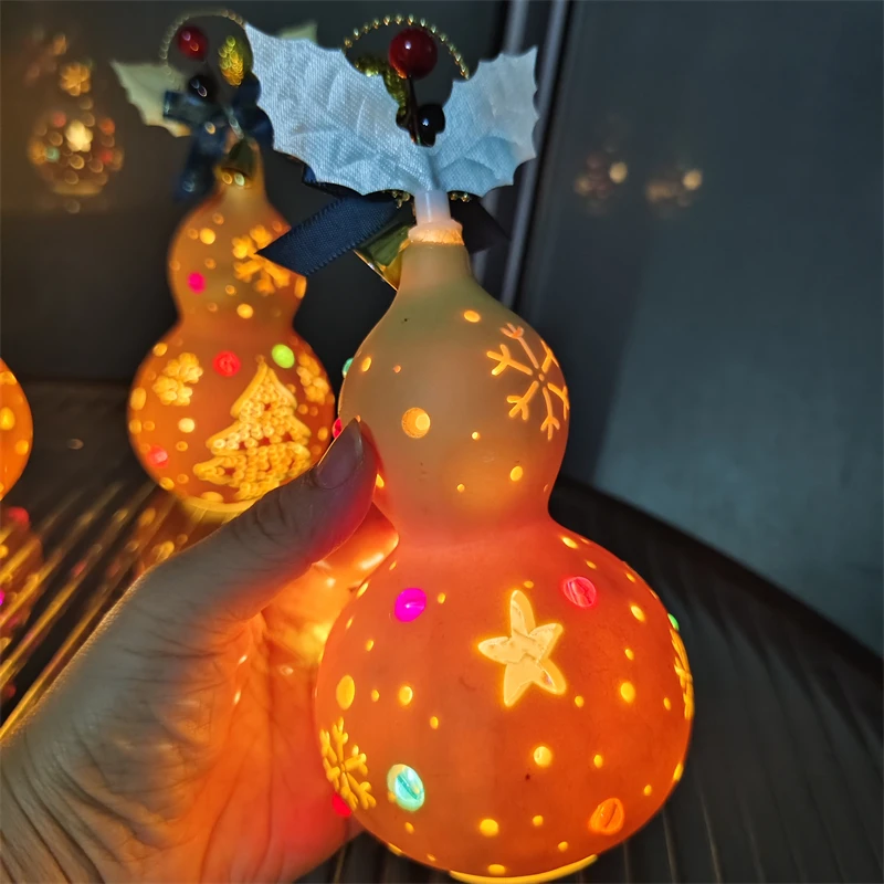 Christmas Ornaments Calabash Lamp Decorative Lighting Handmade Craft Artificial Gourd Xmas Tree Snowman Atmosphere lighting