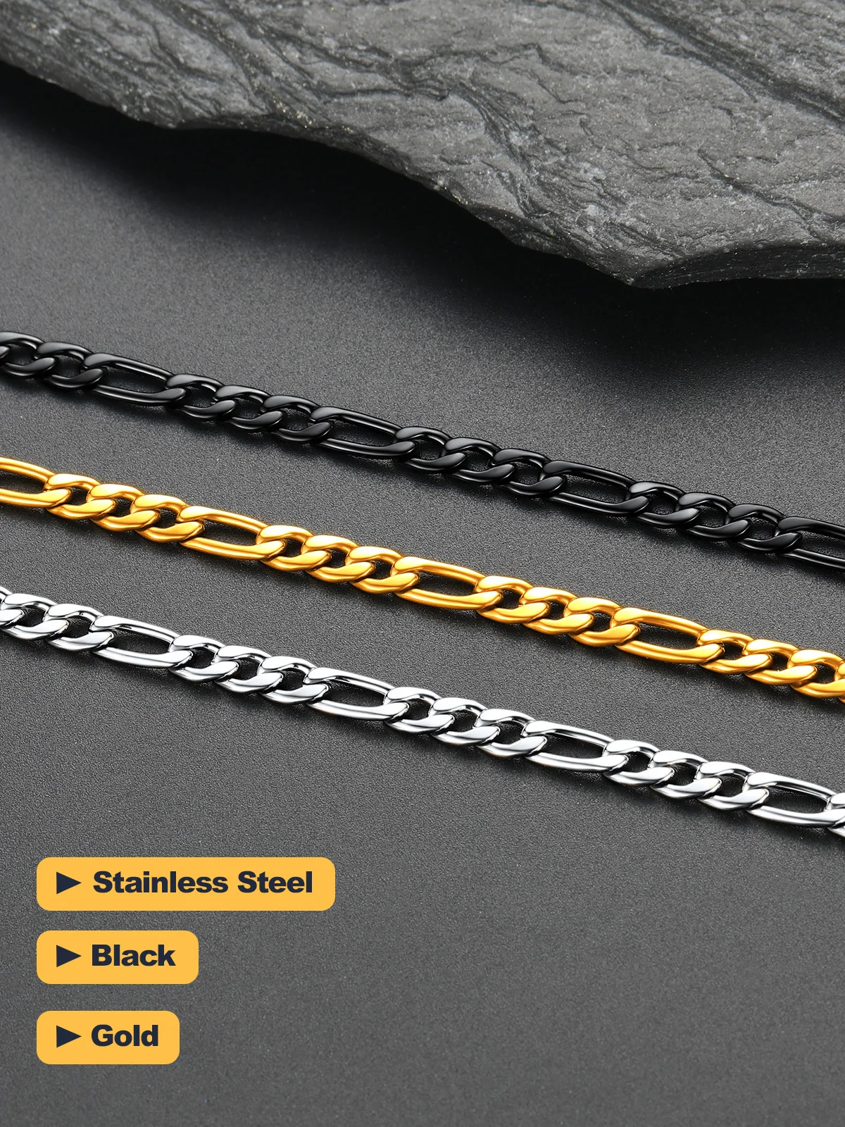 U7 Stainless Steel 5mm Figaro Chain Necklaces Bracelets Set for Man Woman Classic 16-30 Inches Necklace Chain Jewelry Set Gift