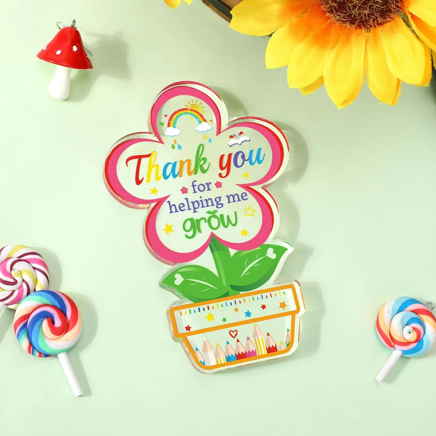 هدايا تقدير المعلم تذكار مع أكياس، شكرًا لك على مساعدتي في نمو علامة لوحة الأكريليك لإنهاء العام للمعلم #4