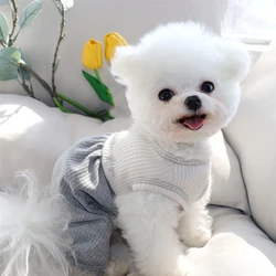 Summer Thin Dog Clothes Leashable Pet Four-legged Coat Teddy Home Clothes Poodle Colour Blocking Pullover Pet Supplies