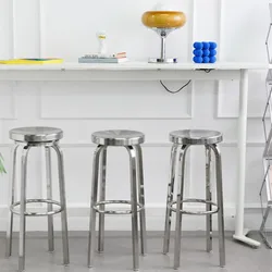 Stainless Steel Bar Stool Loft Industrial Style Bar Chair Home Bar Stool High Stool Light Luxury Round Bar Stool High Chair