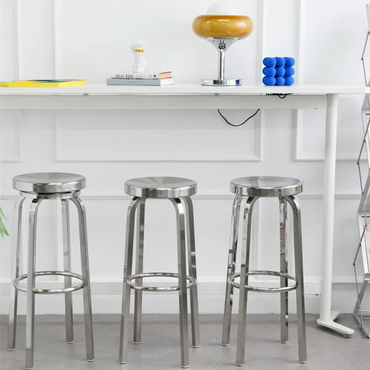 Stainless Steel Bar Stool Loft Industrial Style Bar Chair Home Bar Stool High Stool Light Luxury Round Bar Stool High Chair