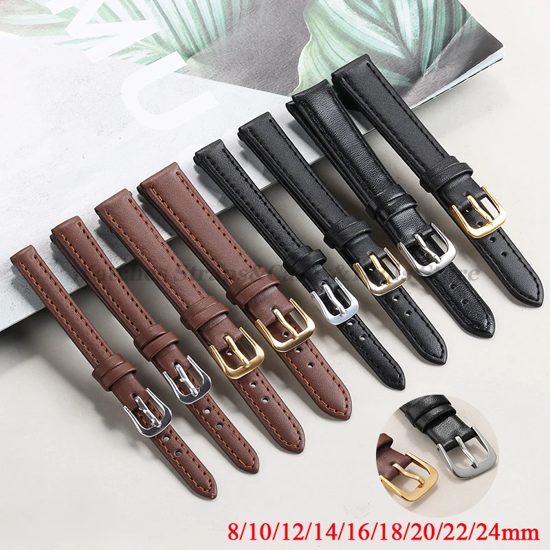 8mm 10mm 12mm 14mm 16mm 18mm 20mm 22mm 24mm PU Leather Watch Strap for Men Women Brown Thin Wrist Band Sport Universal Bracelets