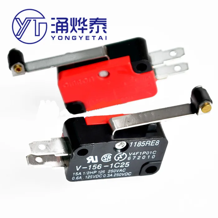 YYT 2PCS Miniature travel switch V-156-1C25 micro limit switch self resetting 3-pin long handle with roller swing rod