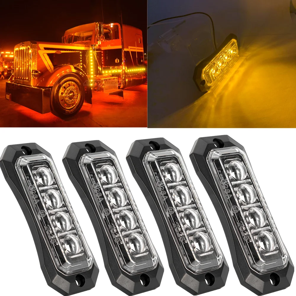 

NEW 4PCS Truck Side Lights LED Smoked Lens Side Marker Lights for Car Trailer Boat 4LED Indicator Signal Lamp Camper Marker
