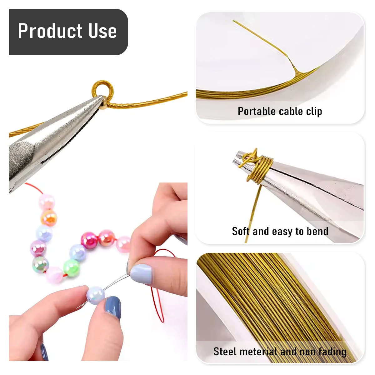 Fil de ligne en acier inoxydable solide de 0.3 à 1mm, cordon de perles, fil de sculpture de danse artisanale pour la fabrication de bijoux, artisanat de bricolage