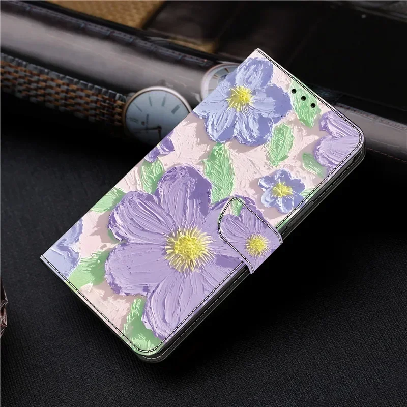 Funda 16 Pro Max 16 Plus Case for Apple iPhone 15 14 13 Pro Max 13 mini Cover Luxurious 3D Flower Painting Leather Flip Cases