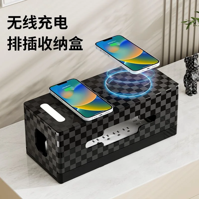 Cable storage box, creative home, mobile phone, wireless charging power cord, desktop plastic socket, sorting and collecting box