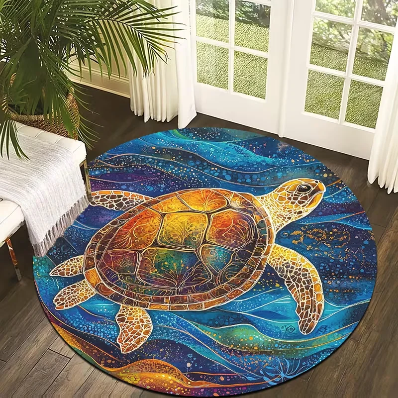 Artistic Octopus Ocean Round Rug Swirling Wave Non Slip Marine Creature Carpet Nautical Decor Game Room Living Room Mat
