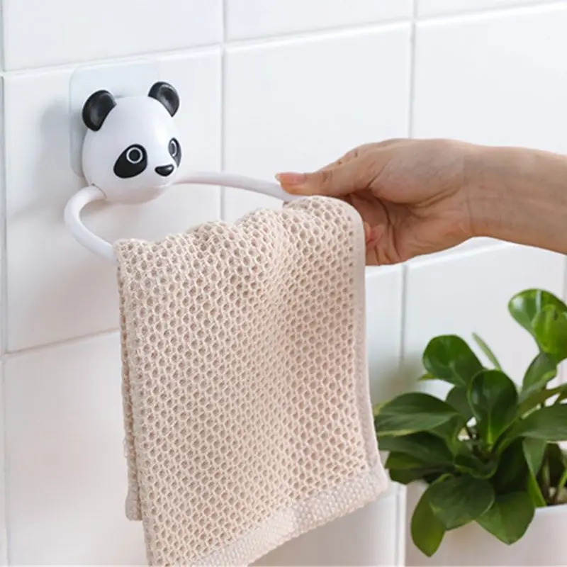 1PC ABS Cartoon Animals Towel Rack Wall-Mounted Bathroom Toilet Child Hanging Towel Holder Hanger Home Kitchen Towel Rack Ring