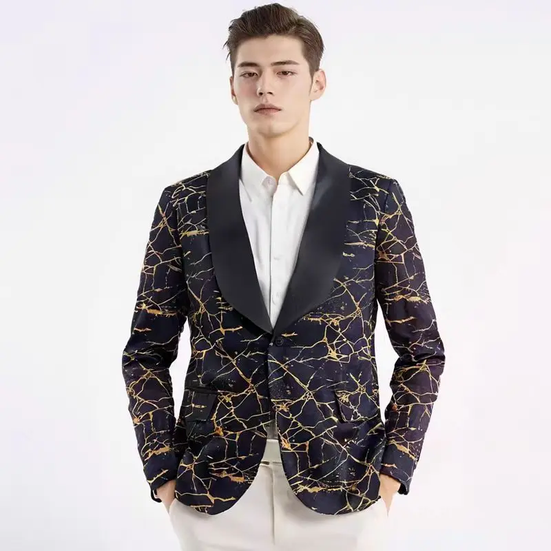 

Качественный мужской бархатный тонкий костюм с вышивкой золотой фольгой, вечерние, сценический, певица, танцовщица, одежда для выступлений, бархатная куртка, пальто
