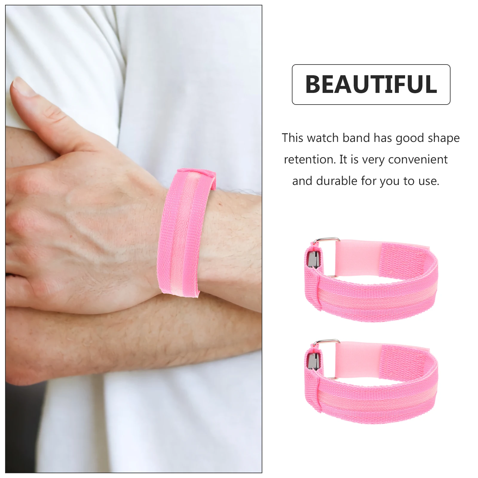

2pcs LED Fluorescent Armb s for Night Running Wrist Pink Nylon Straps Glow Dark Safety Reflective Adjustable Bracelets
