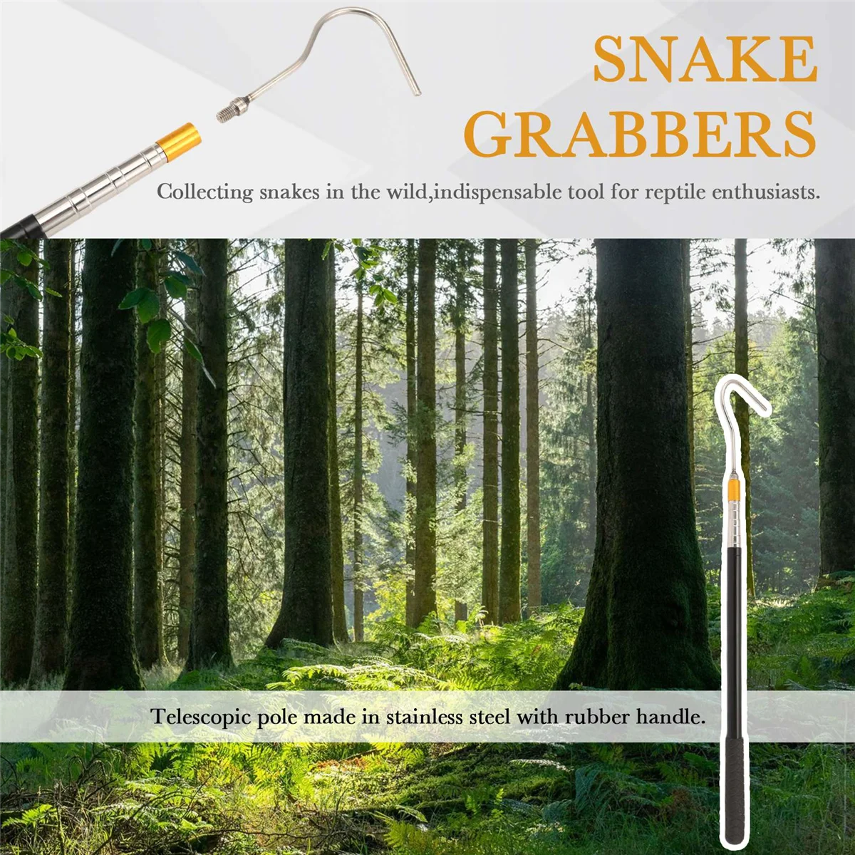 

Better Quality 61inch Snake Hook Reptile Catcher Stick Pole,Snake Handling Tool Kit for Rattlesnakes Python Copperhead Removal C