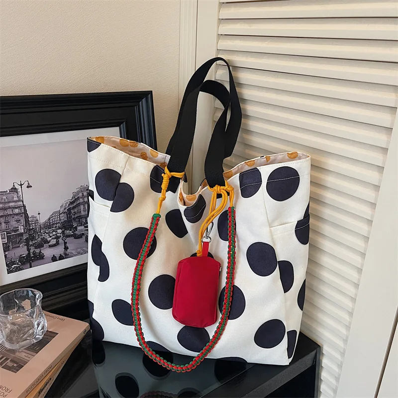 New Korean Style Summer Tote Bag Large Capacity Casual and Simple Shoulder Bag Spot Print Canvas Lazy Style Commuting Bag