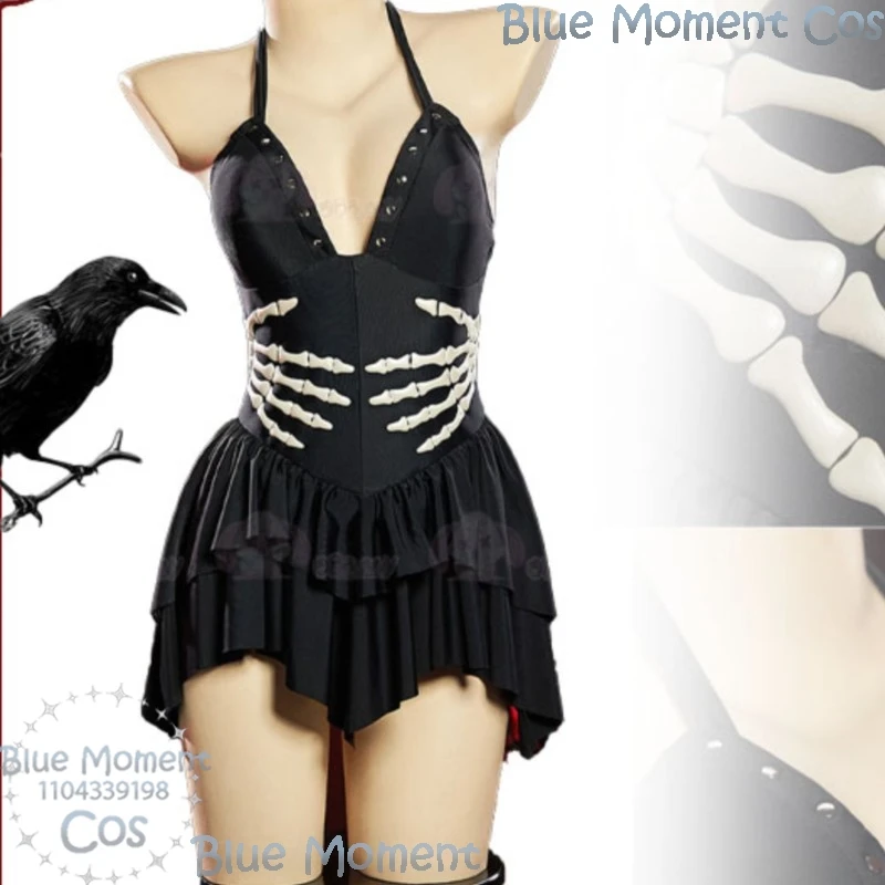 

Japanese Y2k Gothic Dress Cosplay Women Dark Cross Swimsuit Uniform Halloween Christmas Gothic Bone Print Navidad Carnaval Cos