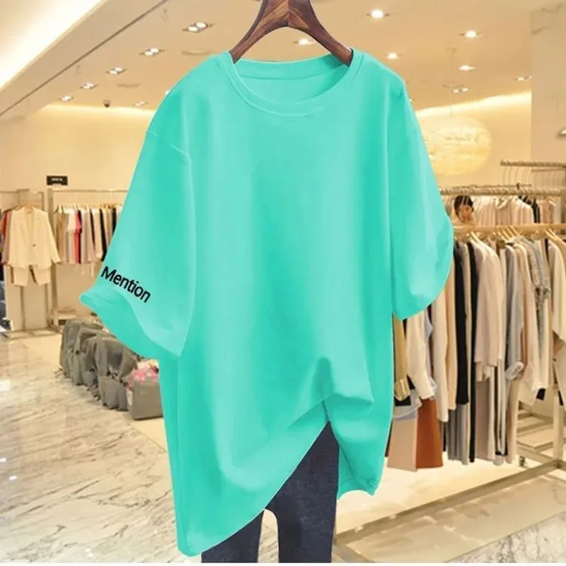 

Women Clothing Fashion Solid Letter Print Short Sleeve T-shirt Summer Pure Cotton O-neck Basic Versatile Top Tee Loose Pullovers