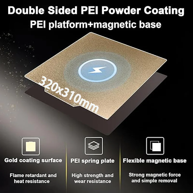 ENERGETIC 320x310mm Flexible Sheet Double Sided can Print Smooth Carbon fiber PET/Diamond PEO Textured PEI for Ender 3 Max Neo