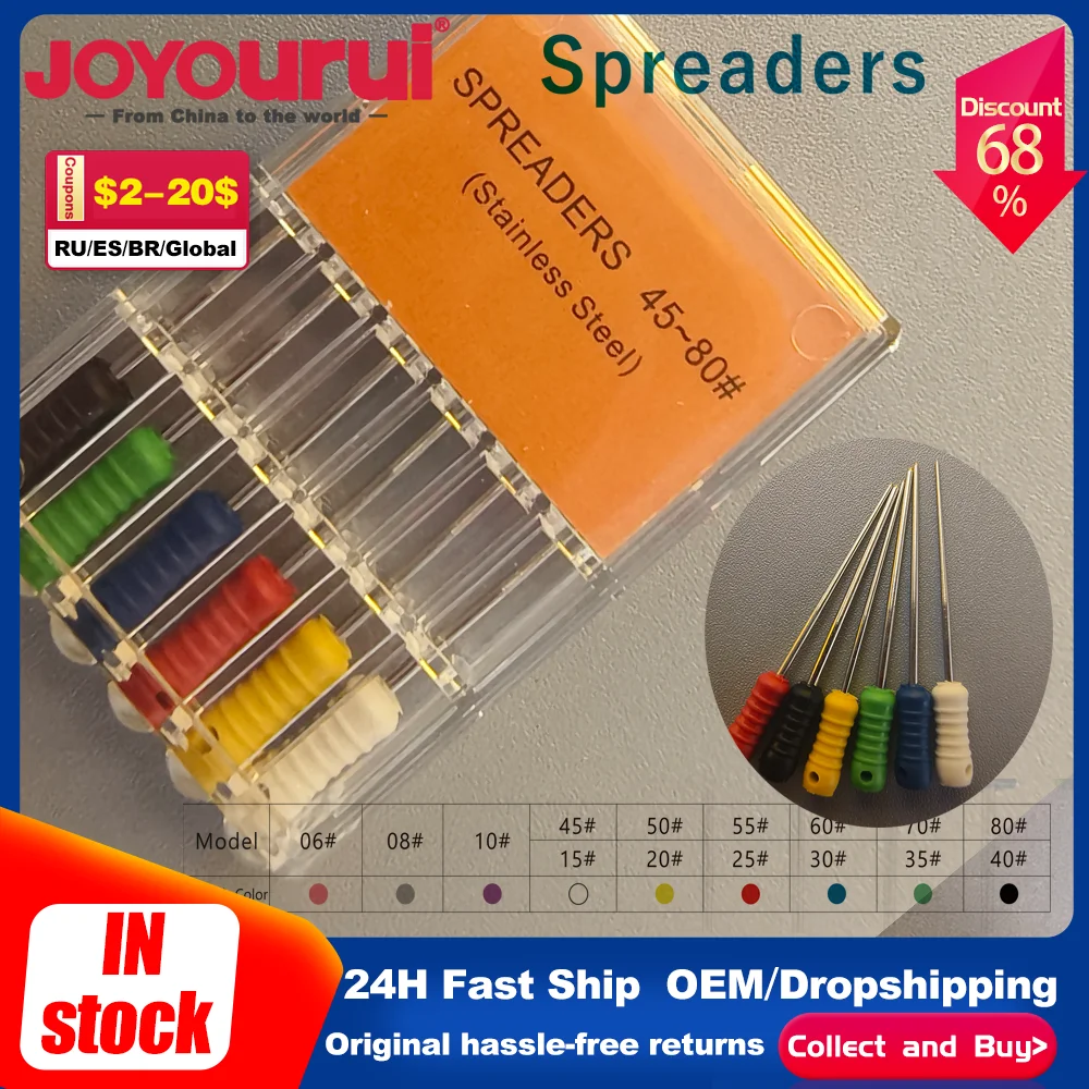 

6Pcs/Box Dental Finger Spreaders File Hand Use Stainless Steel Root Cannal Endo Files sss Endodontic Instrument Dentist Drills