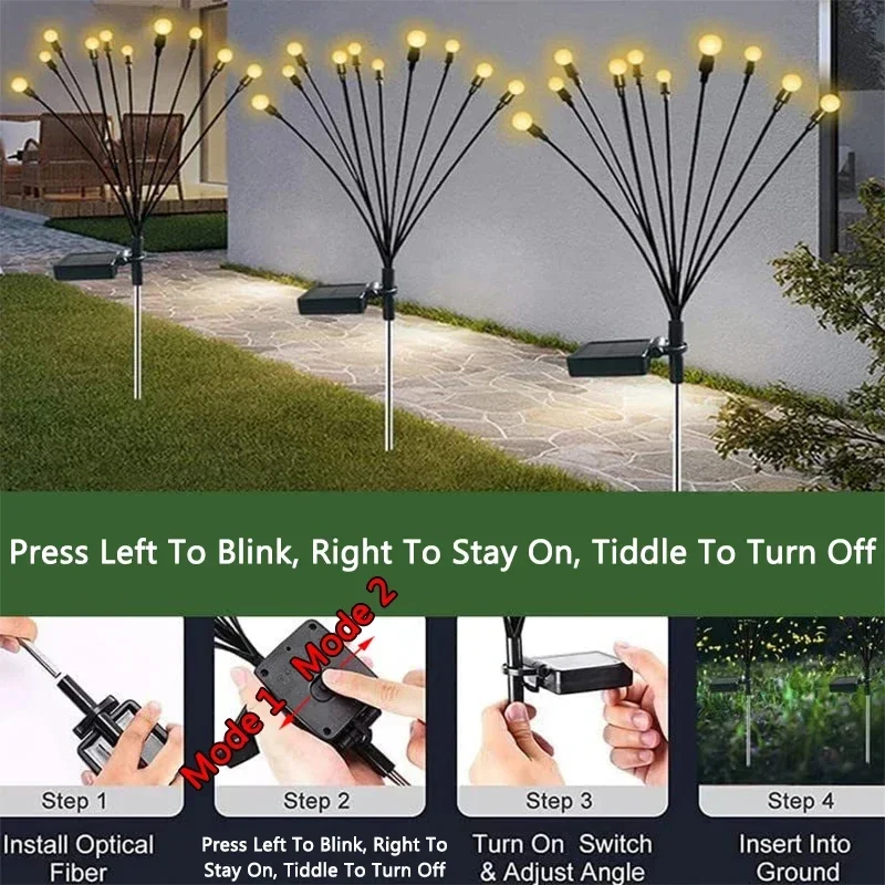 6/8/10LED Solar Firefly Lights impermeabile decorazione del giardino all\'aperto luci del paesaggio luci del prato adatte per la decorazione festiva