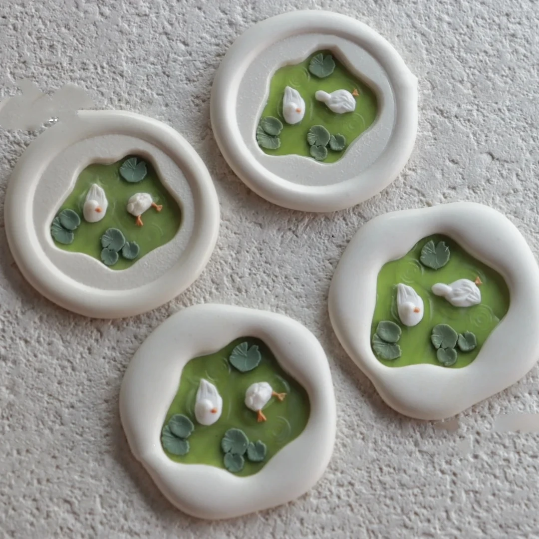 Diy Hand Account Decoratie Vuur Verf Zegel Meerlaags Prachtig Carving Schattige Kleine Vijver Ademhaling Eend Relief Envelop Zegel
