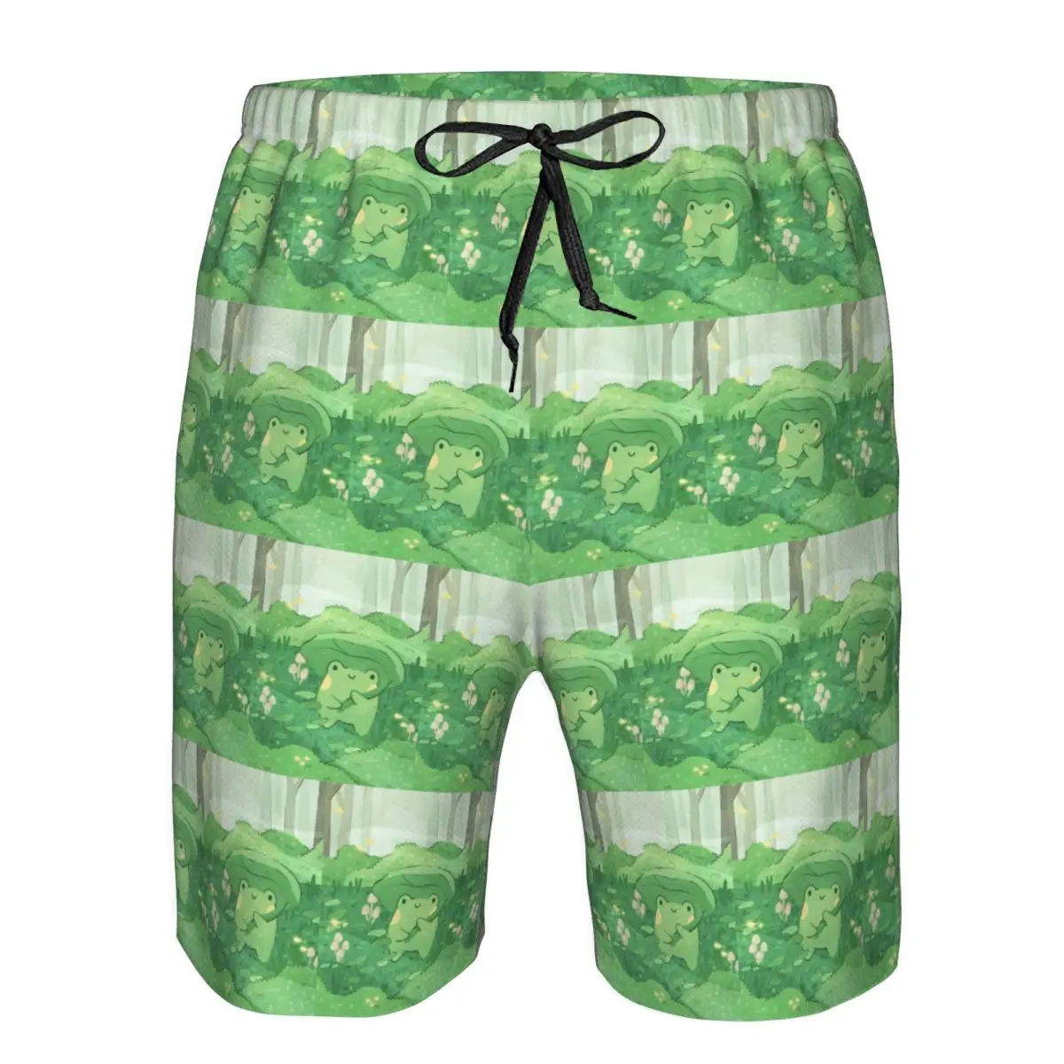 Cute Frog Under Leaf Rain Design Trunks Beach Board Shorts Casual Quick Dry Swim Summer Men Pants