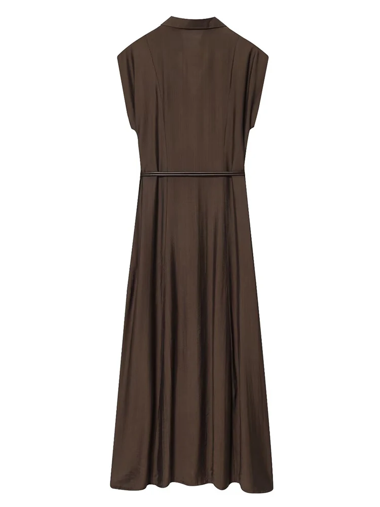 Femmes robe Sexy 2025 été automne nouveau sans manches col en v rides avec ceinture robe femmes mode élégante robe de soirée