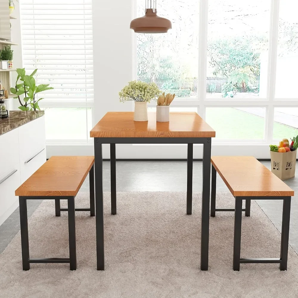 

Dining Room Table Set, Kitchen Table Set with 2 Benches, Ideal for Home, Kitchen and Dining Room, Breakfast Table 47.2x28.7x29.5