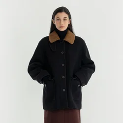 Ler0be* 2024 New Women's Coat for Autumn and Winter Korean Version of The Loose Wool Jacket Versatile Tweed Sandwich Coat