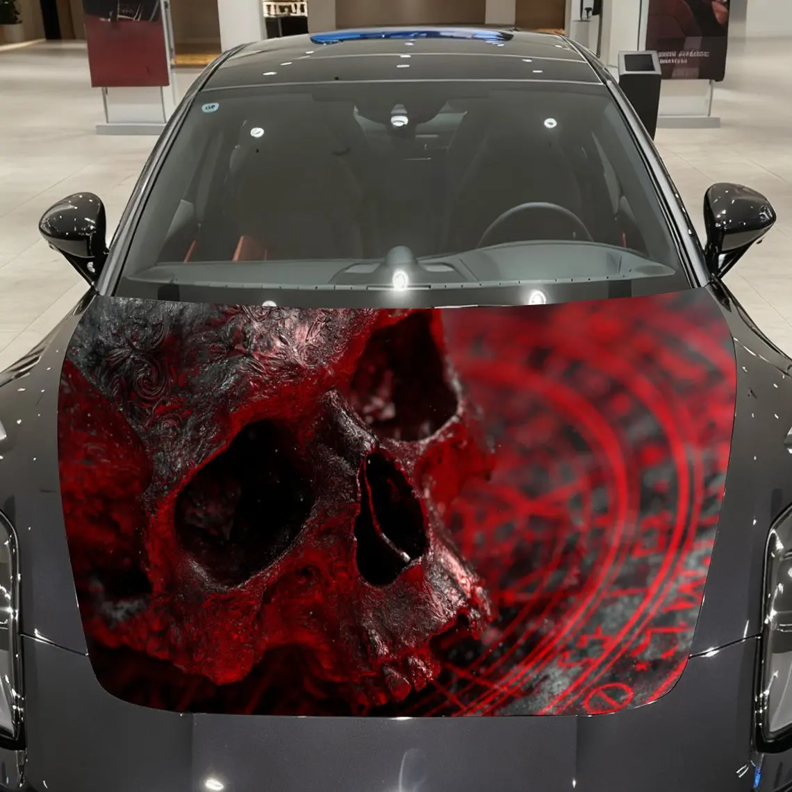 

Red Pattern Skull car hood stickers, waterproof self-adhesive, scratch resistant, easy to stick, durable car PVC stickers, car d