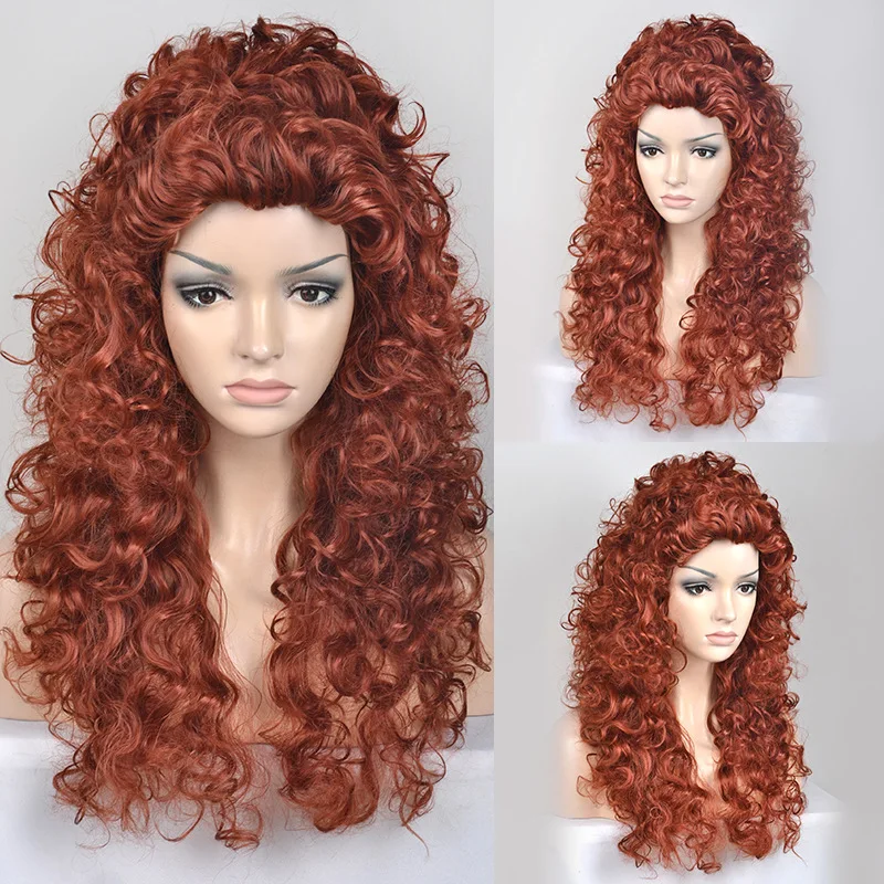 

Women's Long Curly wig Black/brown Hair Synthetic wigs Natural Fluffy Hairstyle Wig + Free Wig Cap