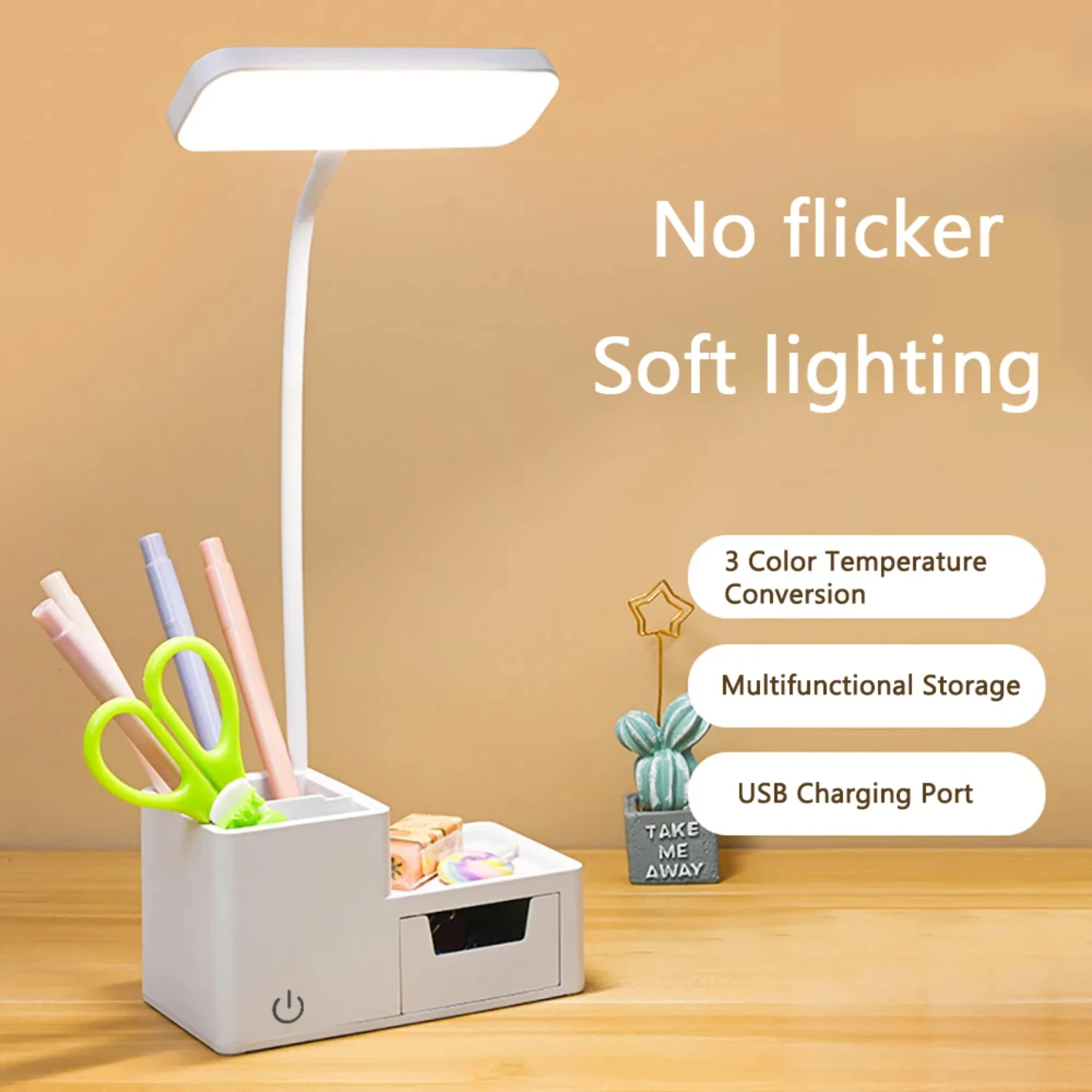 Stylish Modern Table Desk Lamps with Adjustable Brightness and Eye Protection, Featuring Spacious Storage Drawer and Convenient