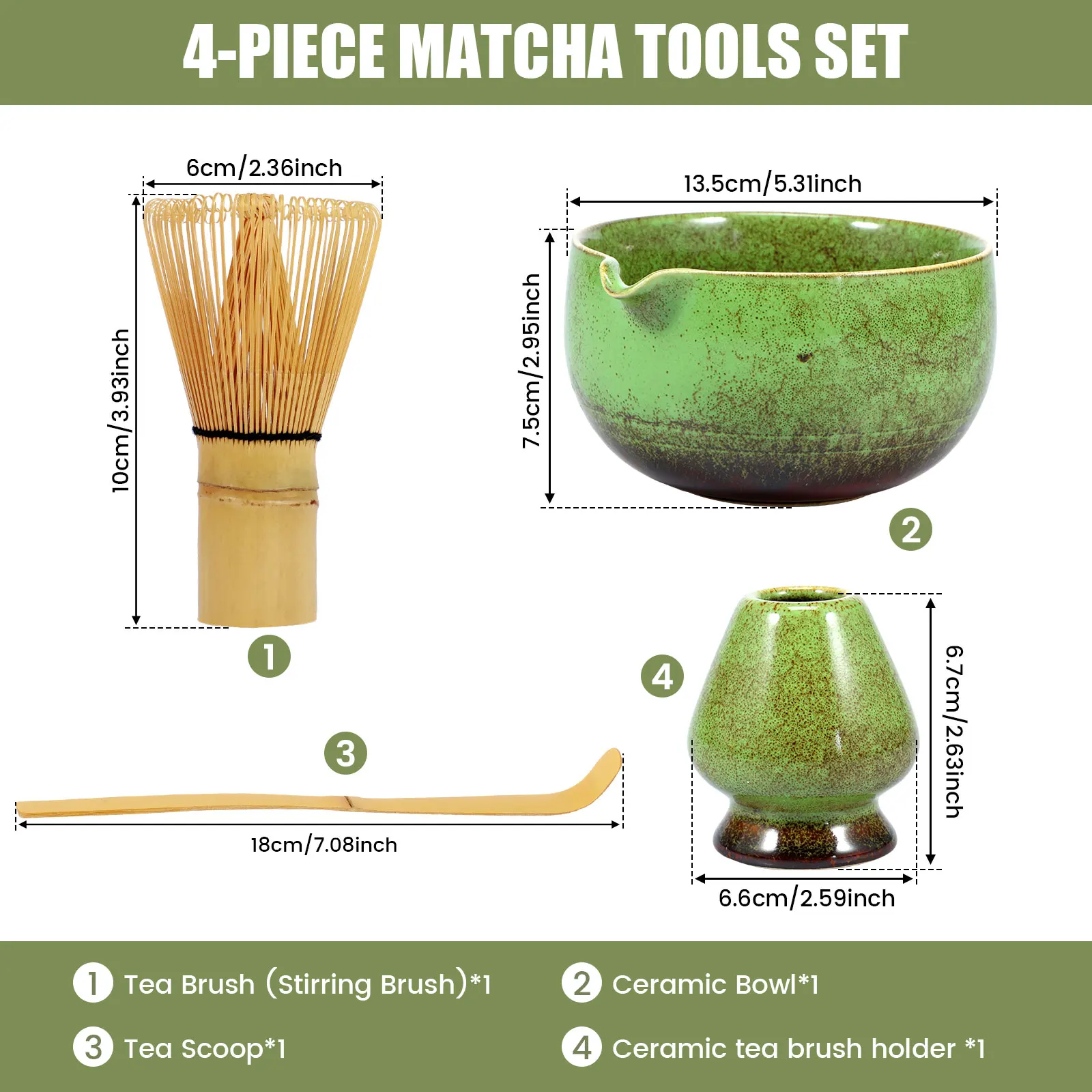 4pcs Matcha Whisk Set Elegant Japanese Matcha Tea Set Reusable Ceramic Matcha Making Kit Matcha Whisk For Tea Lovers