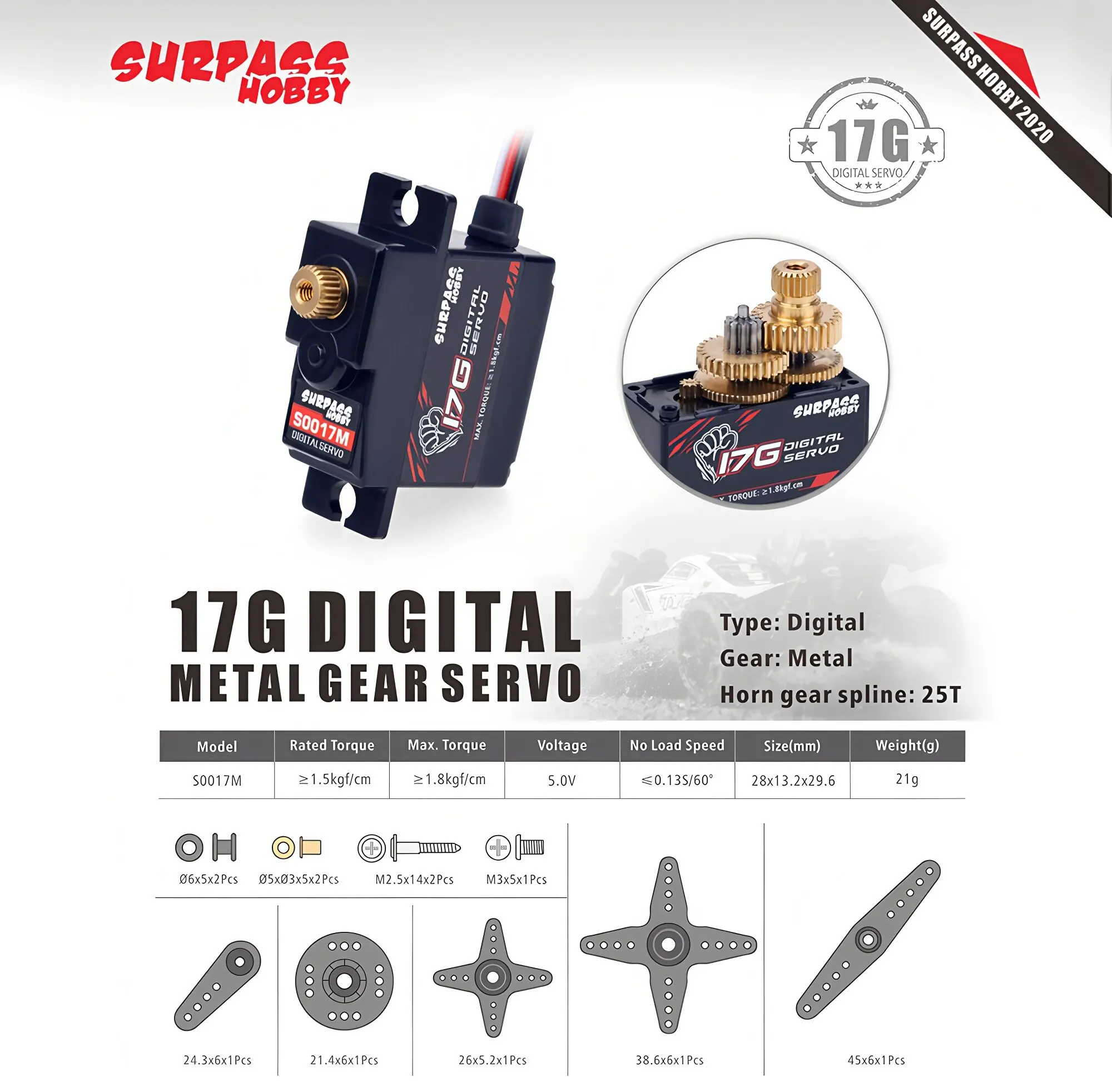 1/2/4 قطعة تجاوز هواية أجهزة رقمية 9 جرام 17 جرام 25 جرام ميتال جير سيرفو ل 1/8 1/10 RC سيارة قارب القناة طائرة روبوت