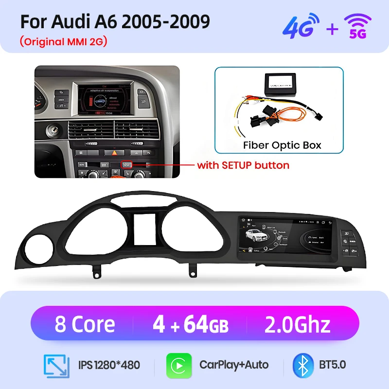 Junsun 8.8 Inch Draadloze CarPlay Andorid Auto Radio Multimedia Voor Audi A6 C6 4F 2005-2011 MMI 2G 3G GPS Navigatie Stereo
