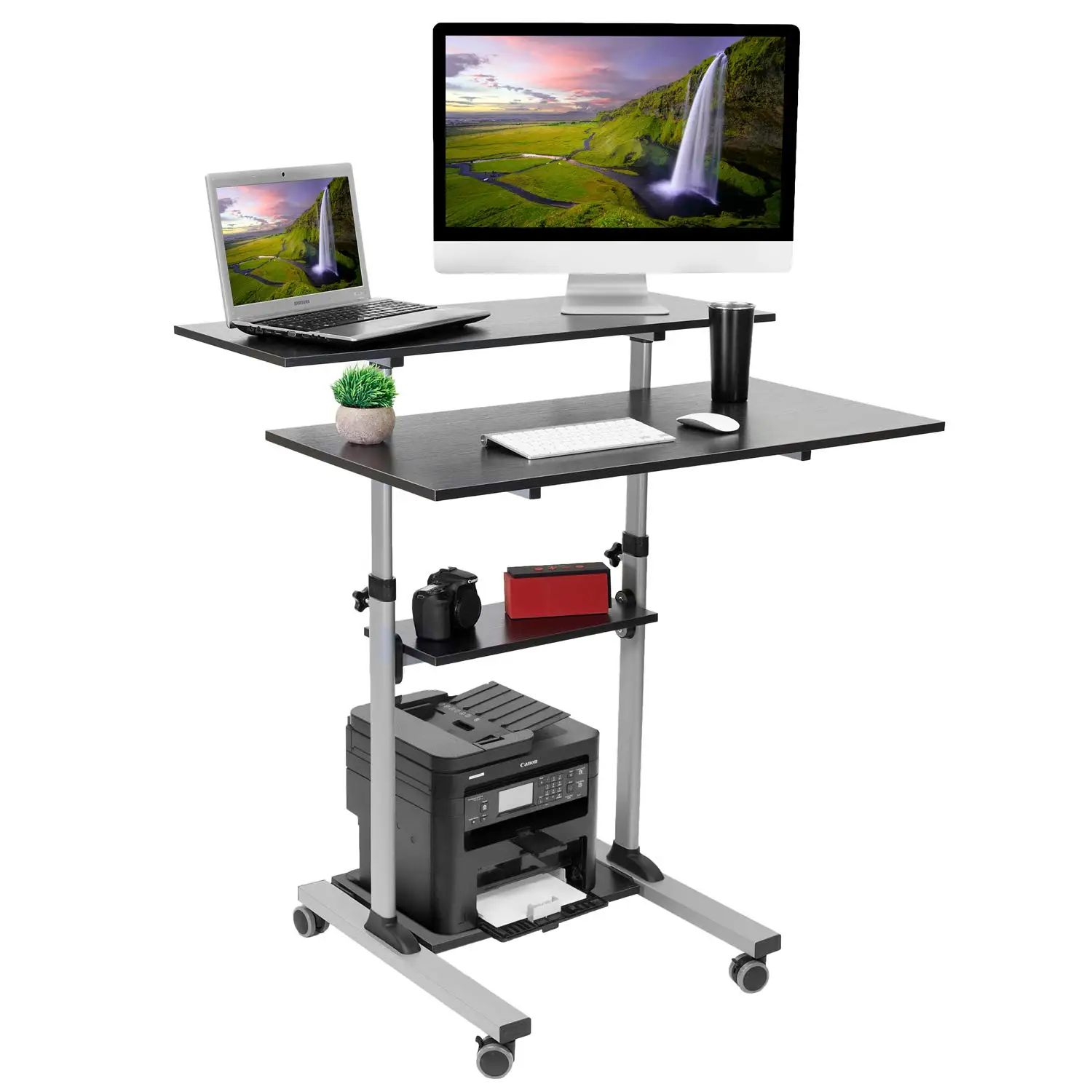Height Adjustable Rolling Mobile Standing Desk With 4 Tier Platforms 40 Wide Workstation Presentation Cart, Customized
